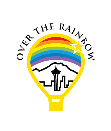over the rainbow logo Seattle city scape
