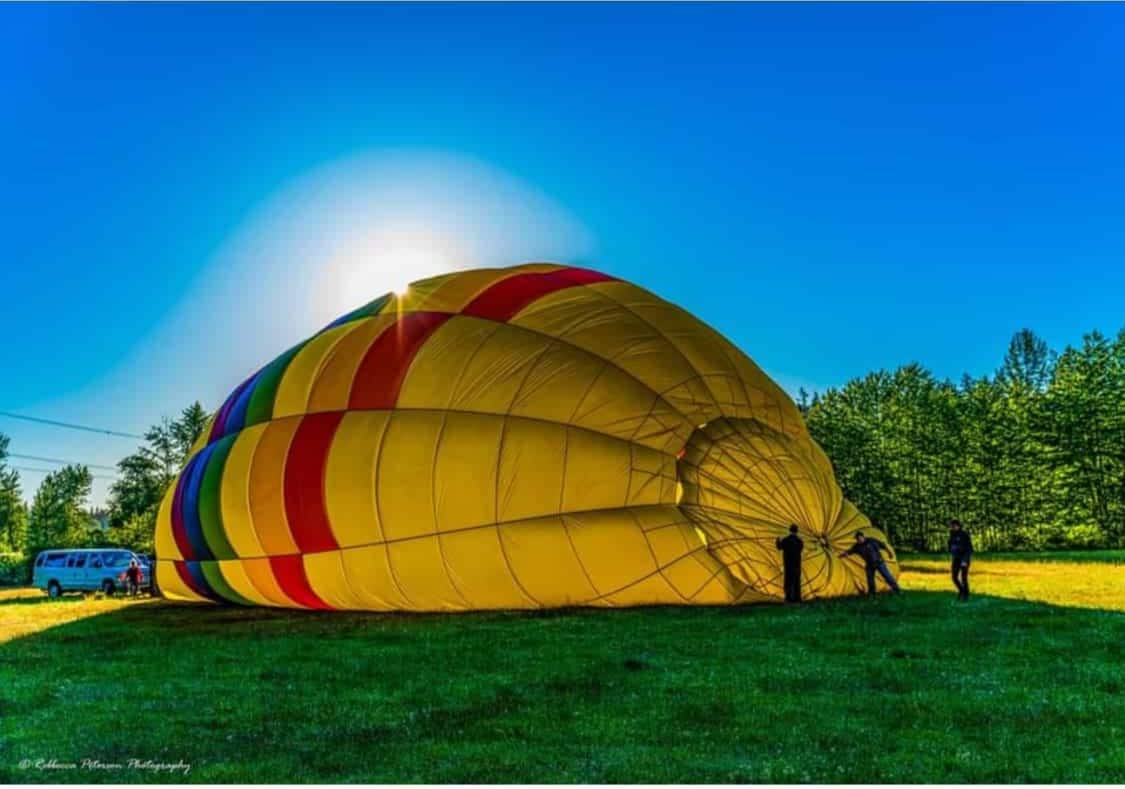 Hot air balloon set up in Snohomish